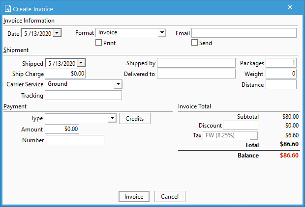 Creating invoices window to invoice a single sales order