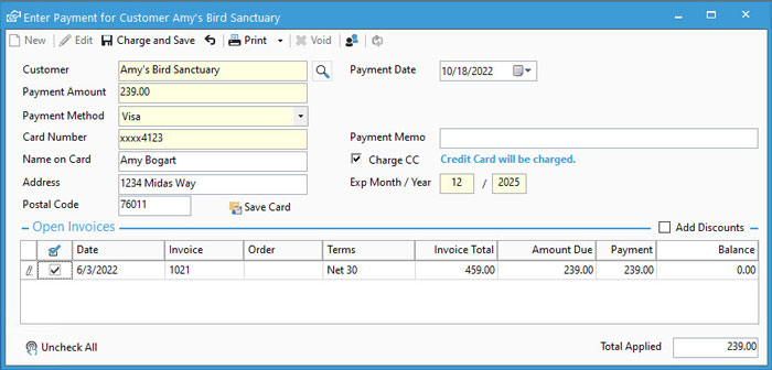 Charge Credit Card on Enter Payment Window