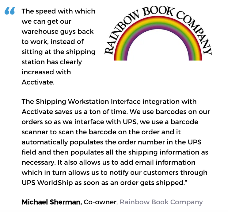Acctivate inventory & order management software user, Rainbow Book Company