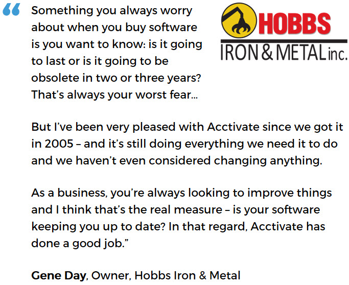 Hobbs Iron & Metal uses Acctivate to understand and grow their business