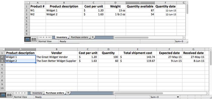 Types of inventory systems - Manual spreadsheet