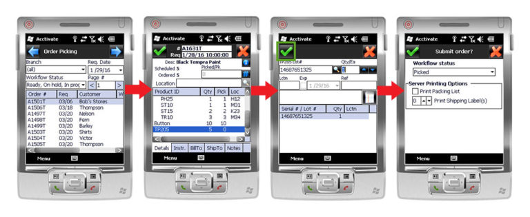 Barcode inventory control with mobile order picking