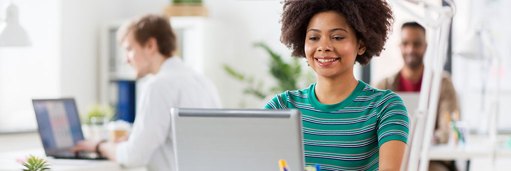 Woman using an order management software