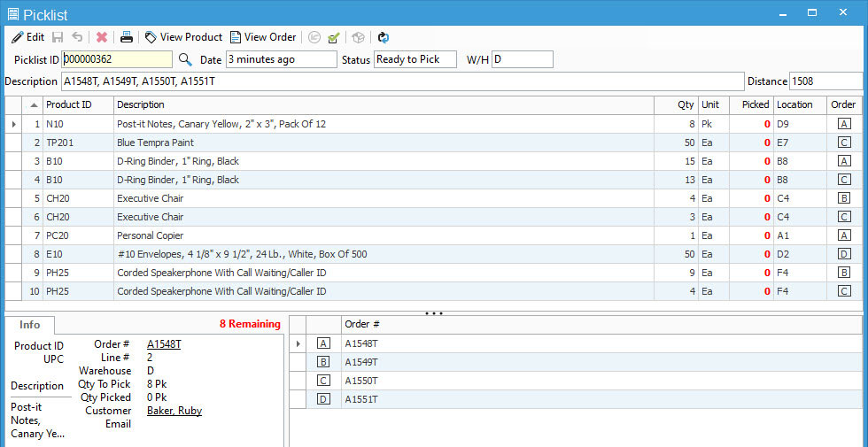 Picking Route Optimization Picklist