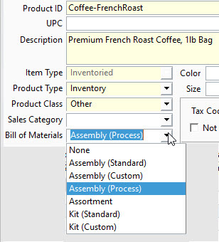 Manufacturing options in Acctivate Inventory Software