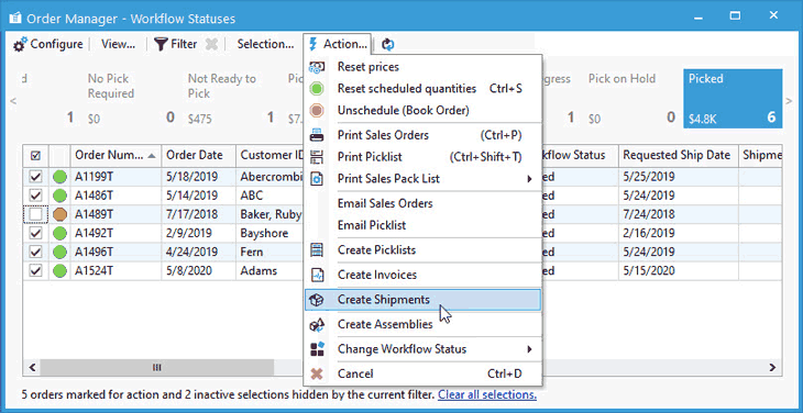 Create a shipment from Acctivate's Order Manager