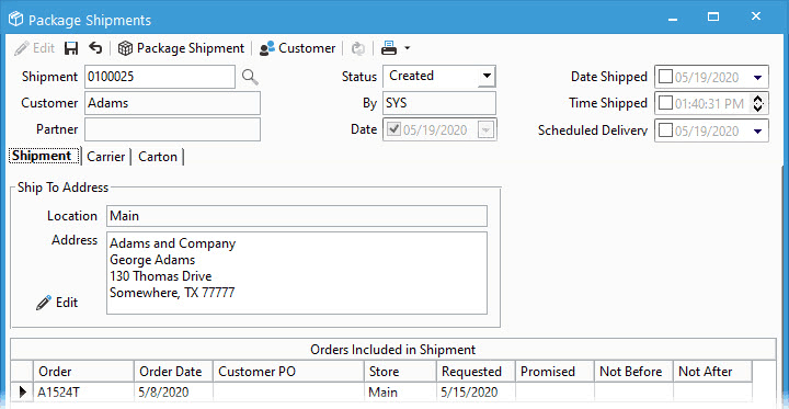 Create a shipment using Acctivate's Packaging Manager