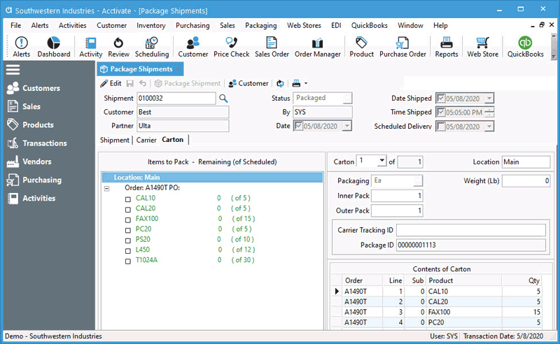 Shipment Packaging and Printing with Packaging Manager