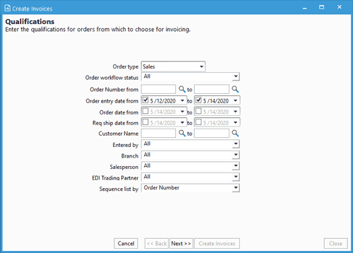 Batch invoices creation qualifications