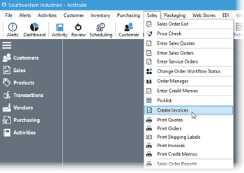 Batch invoices creation from Sales Menu in Acctivate