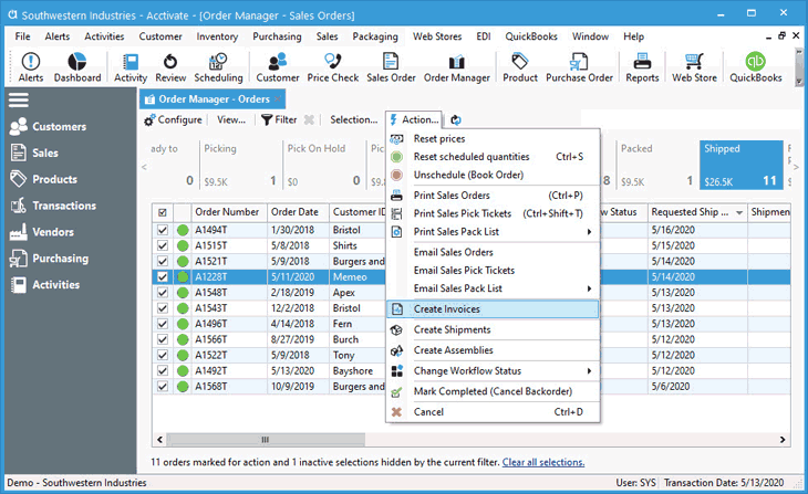 Batch invoices creation in Acctivate