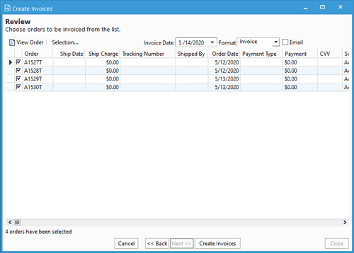 Batch invoices creation: Review orders