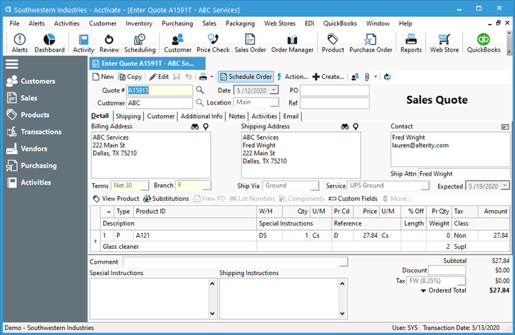 Convert a quote to a sales order