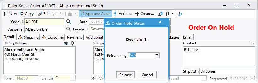 Credit holds can be released on Acctivate sales orders