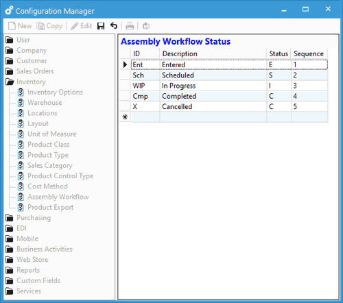 Inventory Assembly Workflow Status setup in Configuration