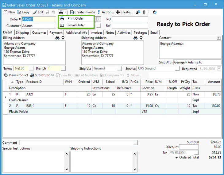 Order Acknowledgment generated from New Sales Order