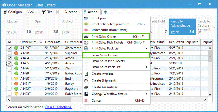 Order Acknowledgment generated from the Order Manager