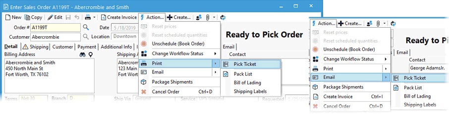 Pick ticket emailing and printing from the Sales Order Window