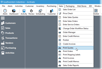 Email a quote or a print a quote option from Acctivate Sales menu.