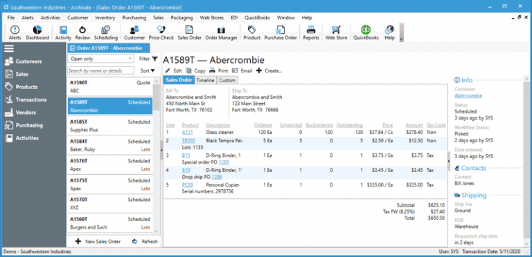 Sales List in Acctivate