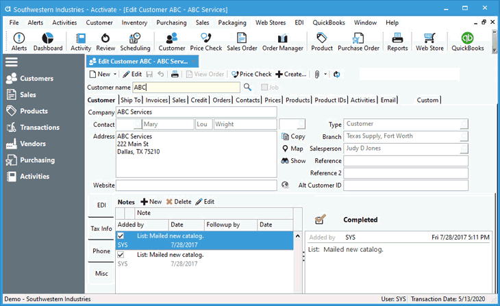 Updating basic customer information in Acctivate