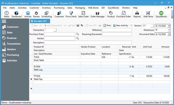 Inventory Receipt transaction to break down product to create others.