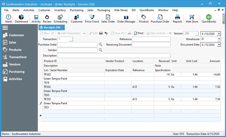 Inventory Receipt transaction to split lot numbers.