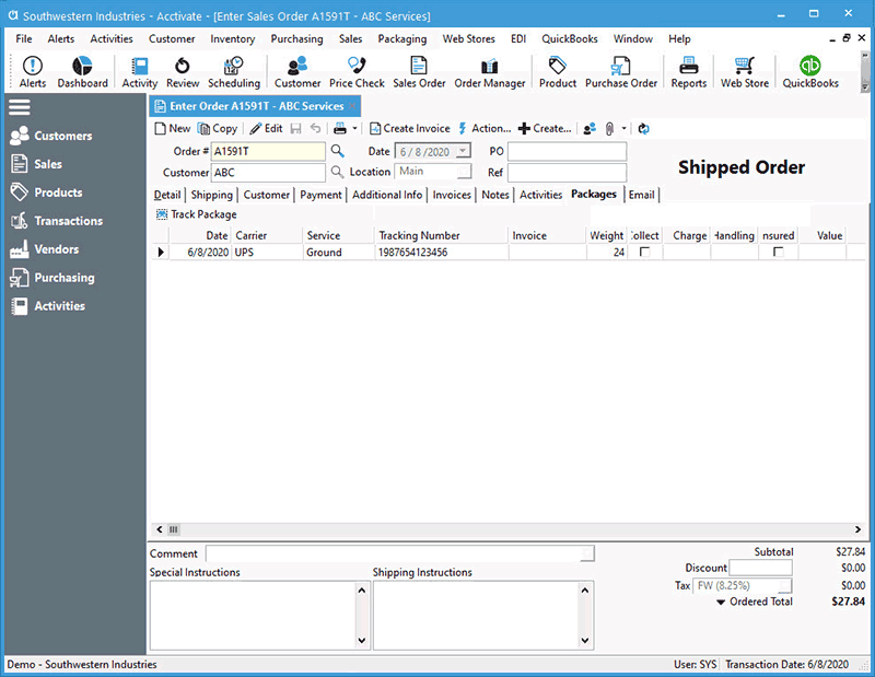 View and Track Shipment on Packages tab of Sales Order