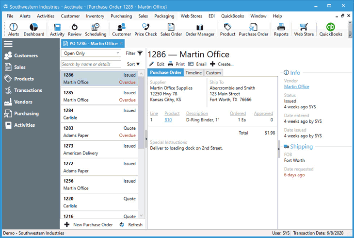 Create a Purchase Order from the Purchasing List