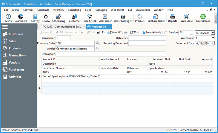 Purchase Order Receipt details