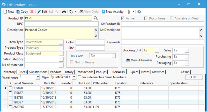 Cost by serial / lot number