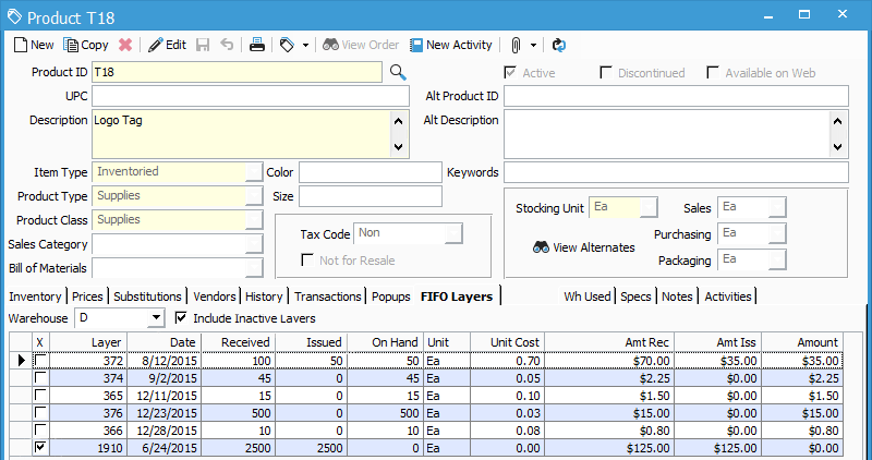 FIFO Cost Layers