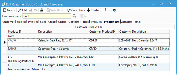 Customer Product IDs Tab