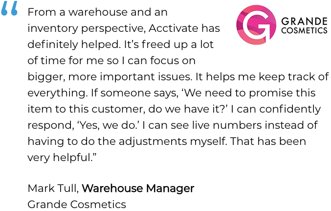 multi-channel inventory management user Grande Cosmetics