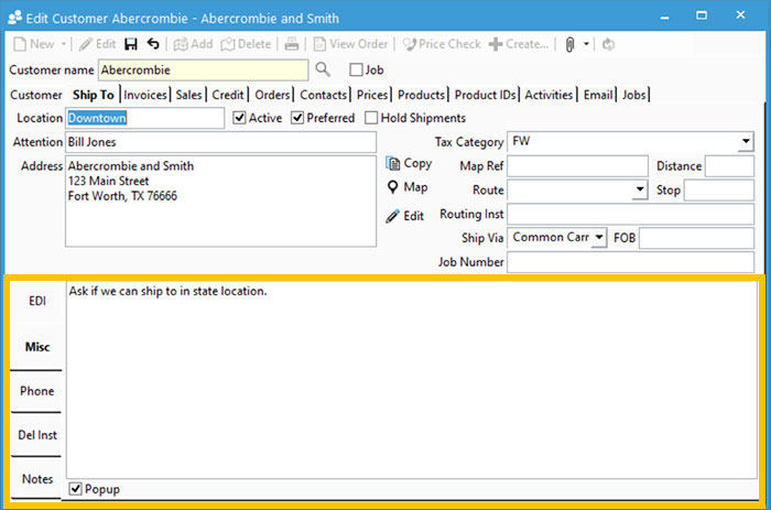 Multiple Ship To Locations - Location Specific Note & Popup