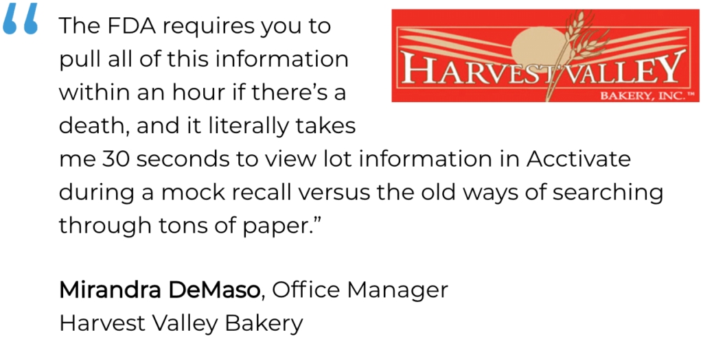 product traceability system user Harvest Valley Bakery
