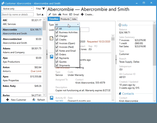 Customer List - Timeline View