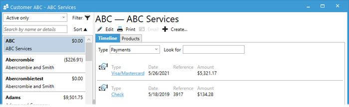 Acctivate Customer List shows payments