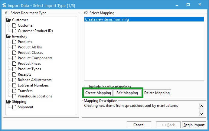 Import Products - Create or Edit Mapping