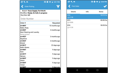 Acctivate Mobile Order Picking Screens on Android Devices
