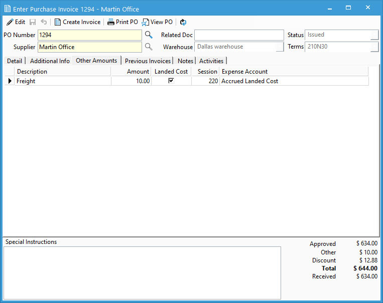 After posting landed cost on PO invoice