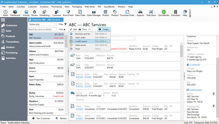 Create a credit memo from a customer