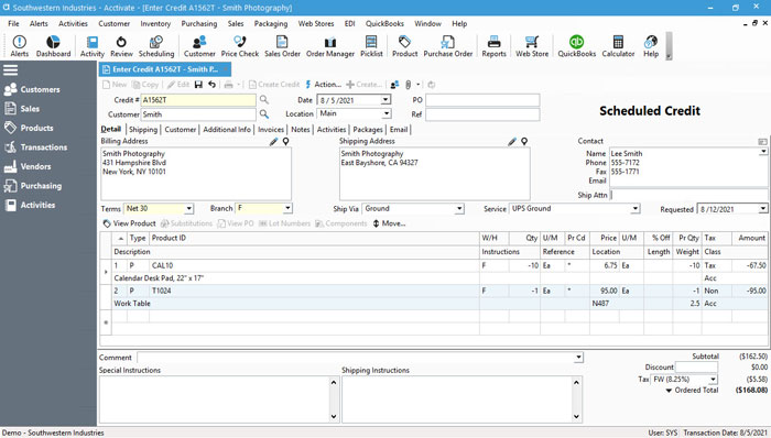 Enter and modify credit memo