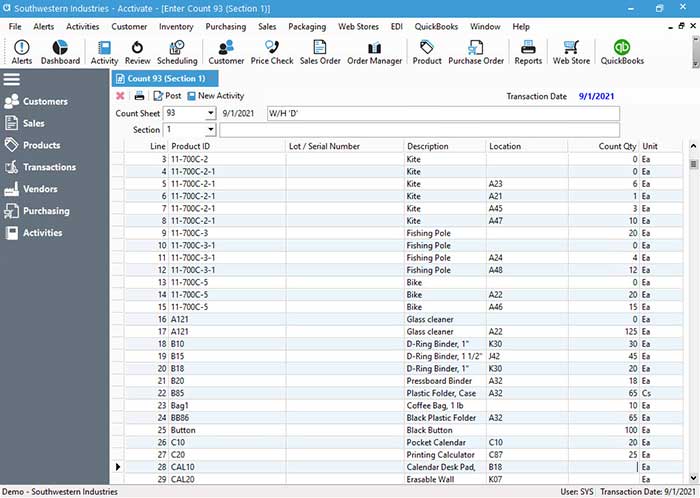 Enter inventory count