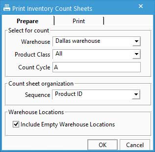 Prepare inventory count sheets for print