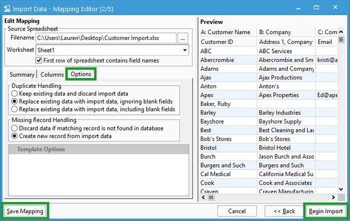Save mapping and begin customer import