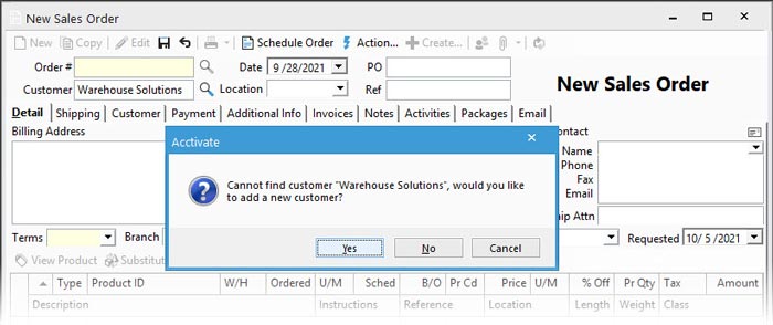 Create new customer from Sales Order window