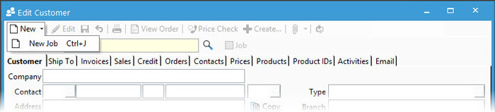 Create new customer job from Edit Customer Window