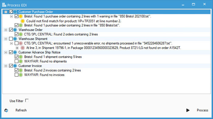 Display warnings and errors for EDI processing