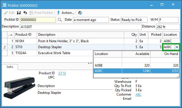 Select warehouse location on picklist